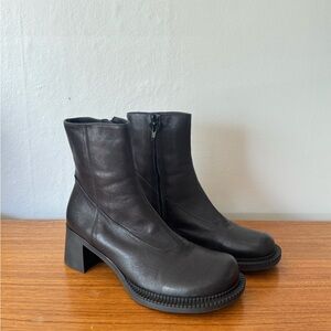 Black Chunky Heeled Leather Boots